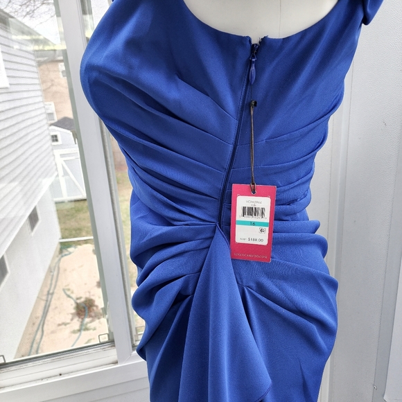 24 Hour Sale ⏰ Vince Camuto Off The Shoulder Royal Blue Crepe Column Ruched Gown - Picture 9 of 16